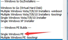YUMI 选择 Windows PE 镜像